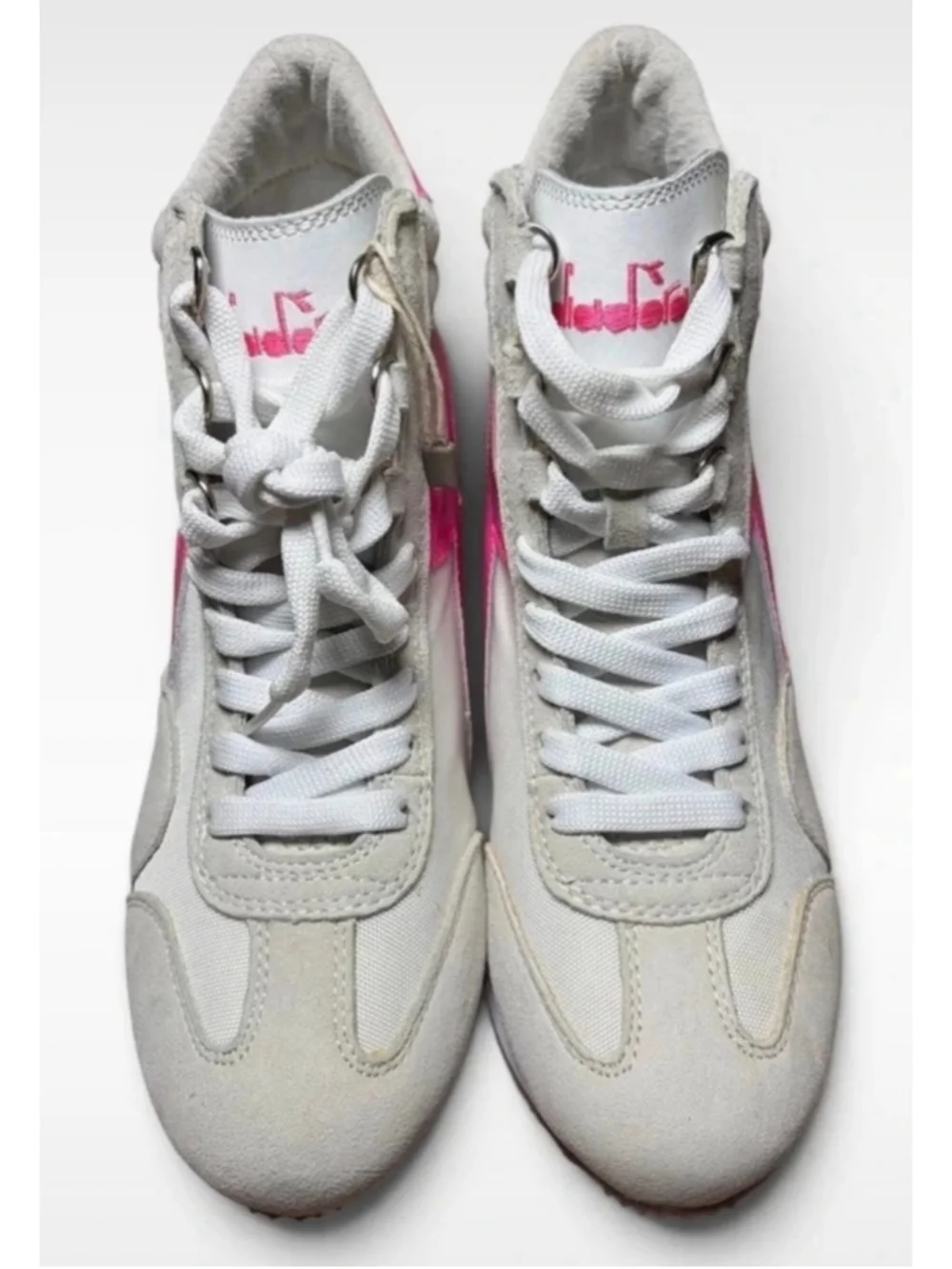 Women's Diadora Wedge Retro Sneakers White and Pink Size 7.5